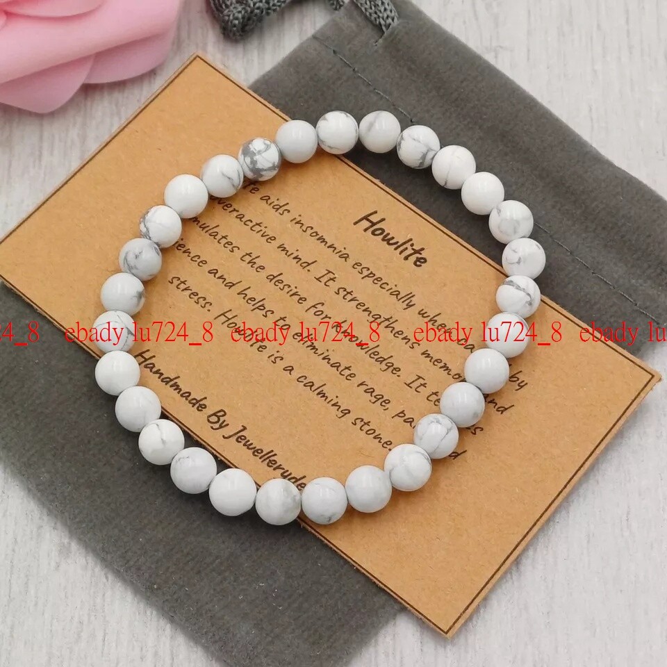 Howlite Bracelet Stretch Handmade Crystal Round Gemstone 4/6/8mm 7-8”
