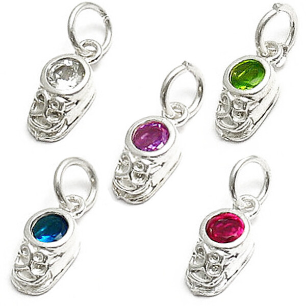 925 Sterling Silver Baby Boot Birthstone CZ Pendant Charm (Choose Any Month)