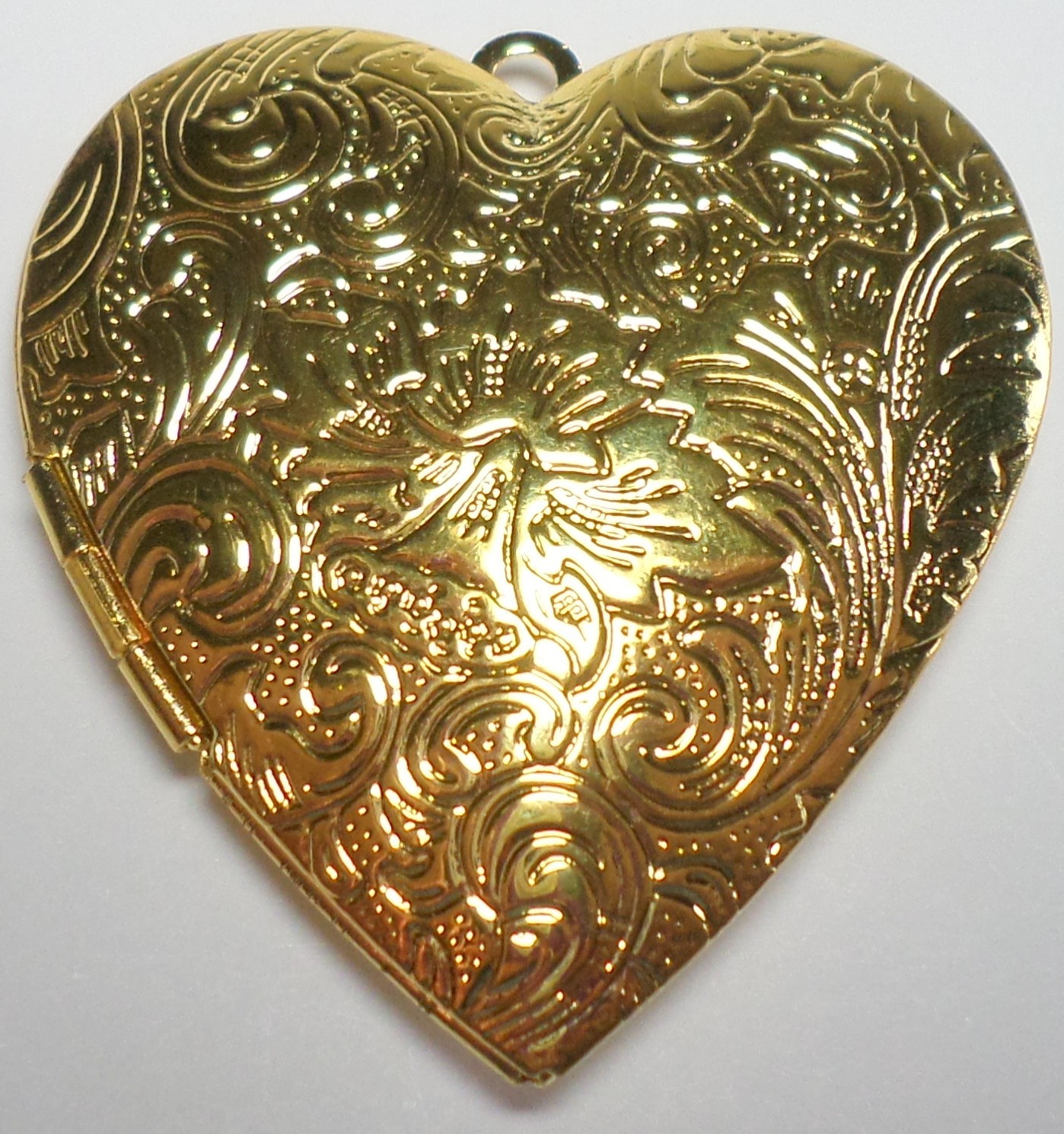 2 Shiny Gold Victorian Etched Scroll Deco Heart XL Locket Pendant 42x40mm