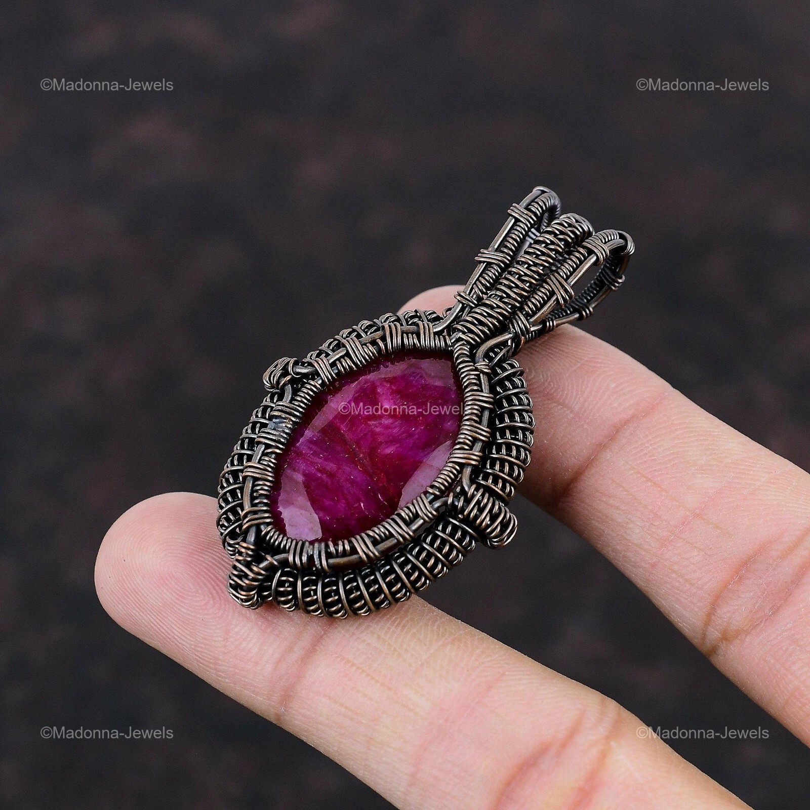 Natural Kashmir Rubi Copper Engagement Daughter Anniversary Wire Wrapped Pendant