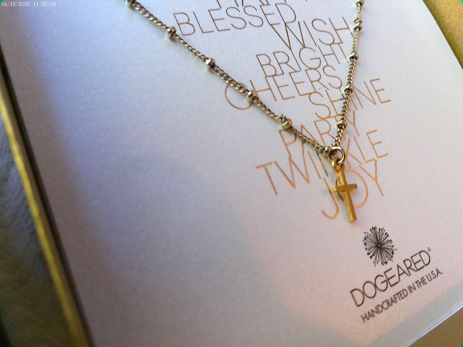 DOGEARED NIB SIMPLE CROSS GOLD DIPPED NECKLACE 16″ LINK/BALL CHAIN HANDCRAFT USA