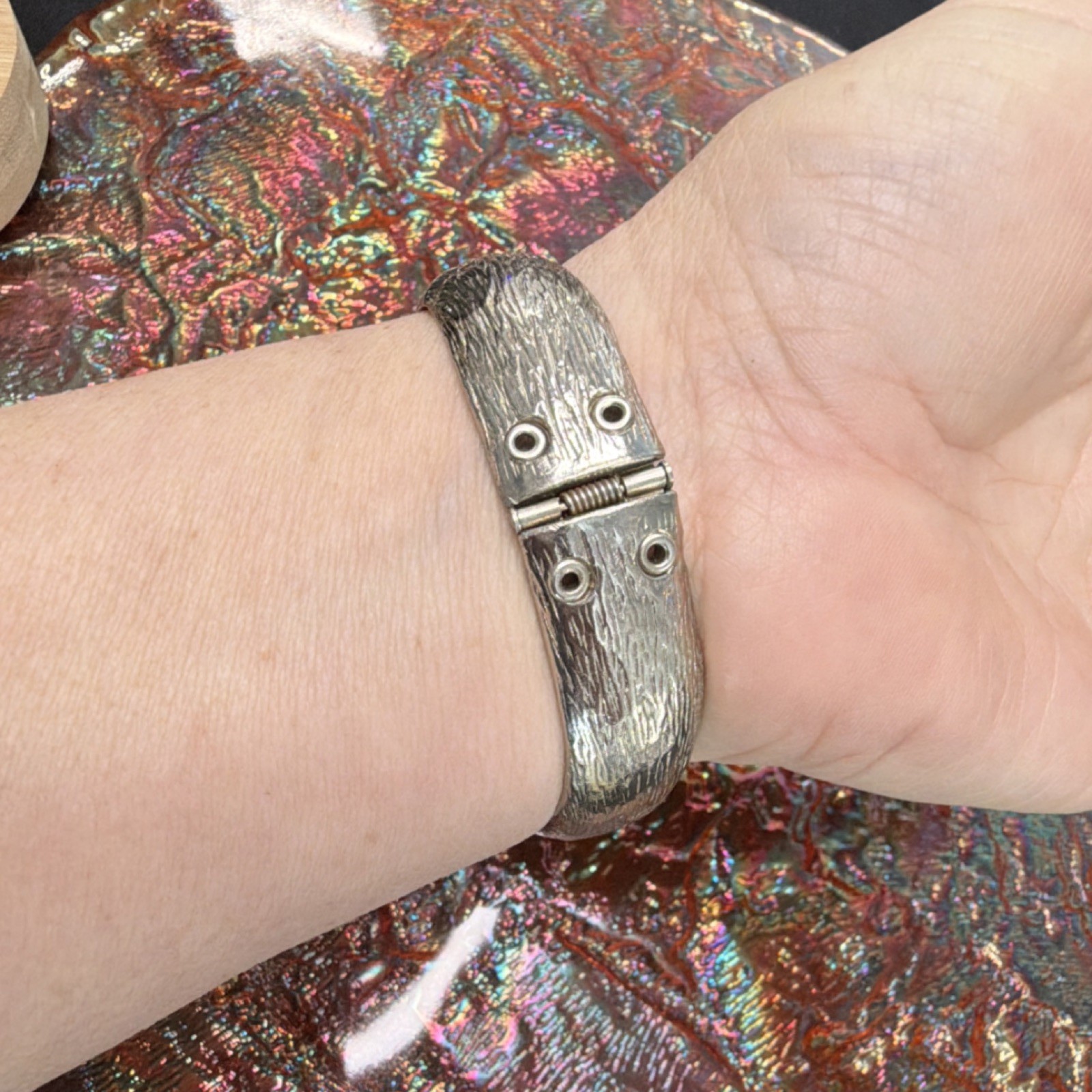 Silver plated Fox Castecliff Bangle Bracelet Hinged 2.5 in.