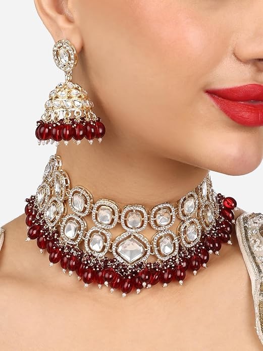 JAYWAR Traditional Kundan Necklace Set Earrings Bridal Wedding Ethnic Jewelry
