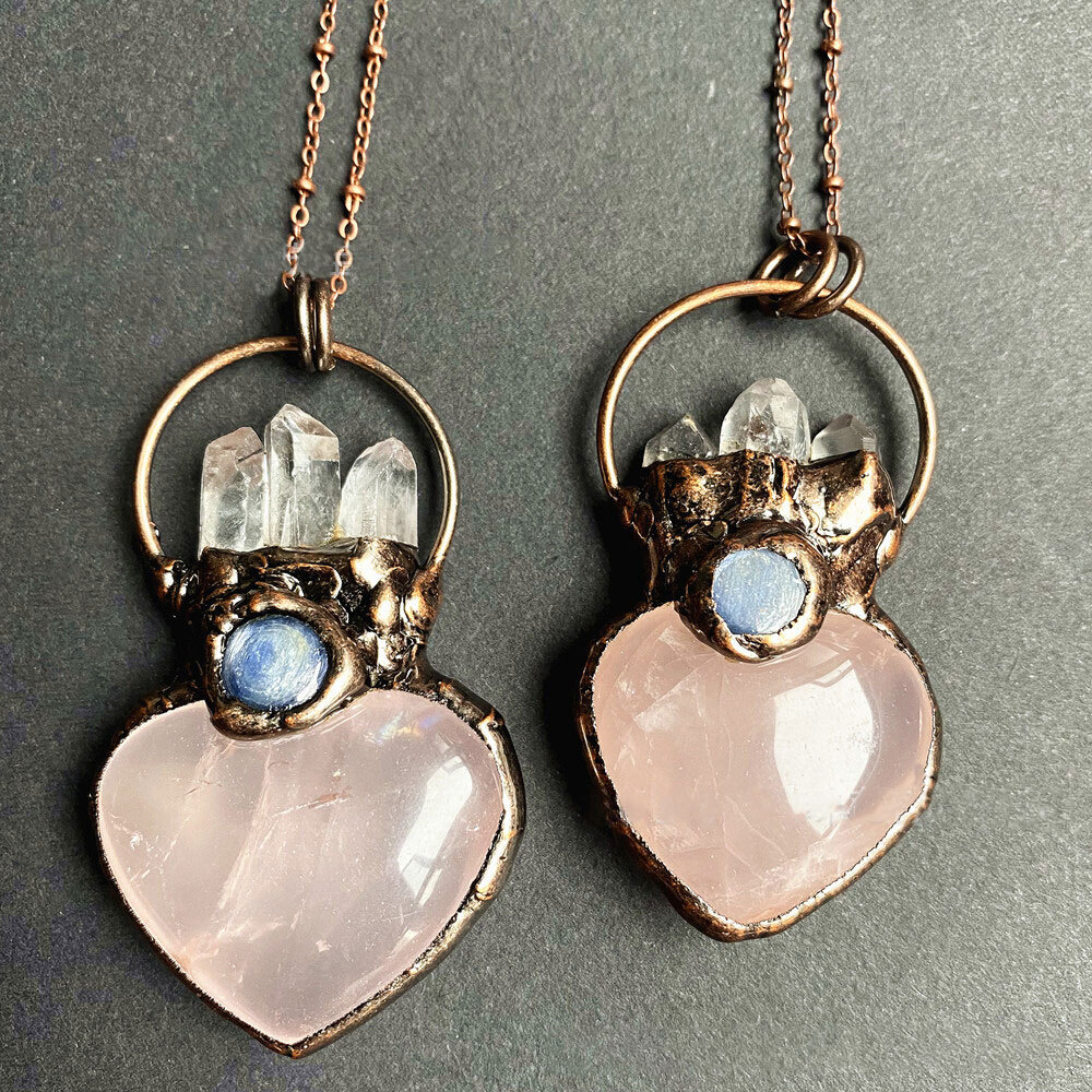 Natural Quartz Crystal Amethyst Labradorite Heart Pendant Necklace Healing USA