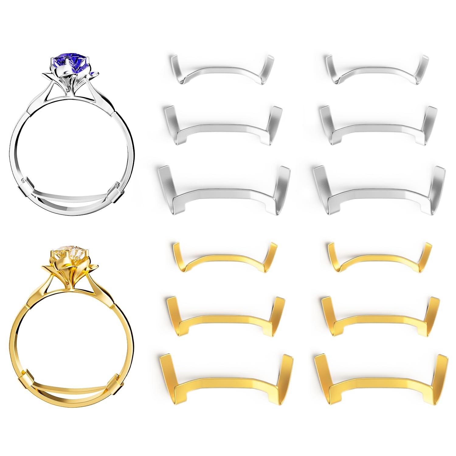 Metal Ring Guard Set – 12 Pack Invisible Size Adjusters for Loose Rings in 3