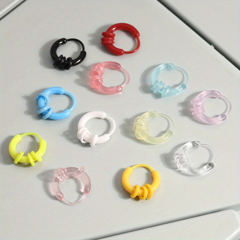 12/24Pairs Resin Hoop Earrings Clear Nose Rings for Sensitive Skin 12 Colors