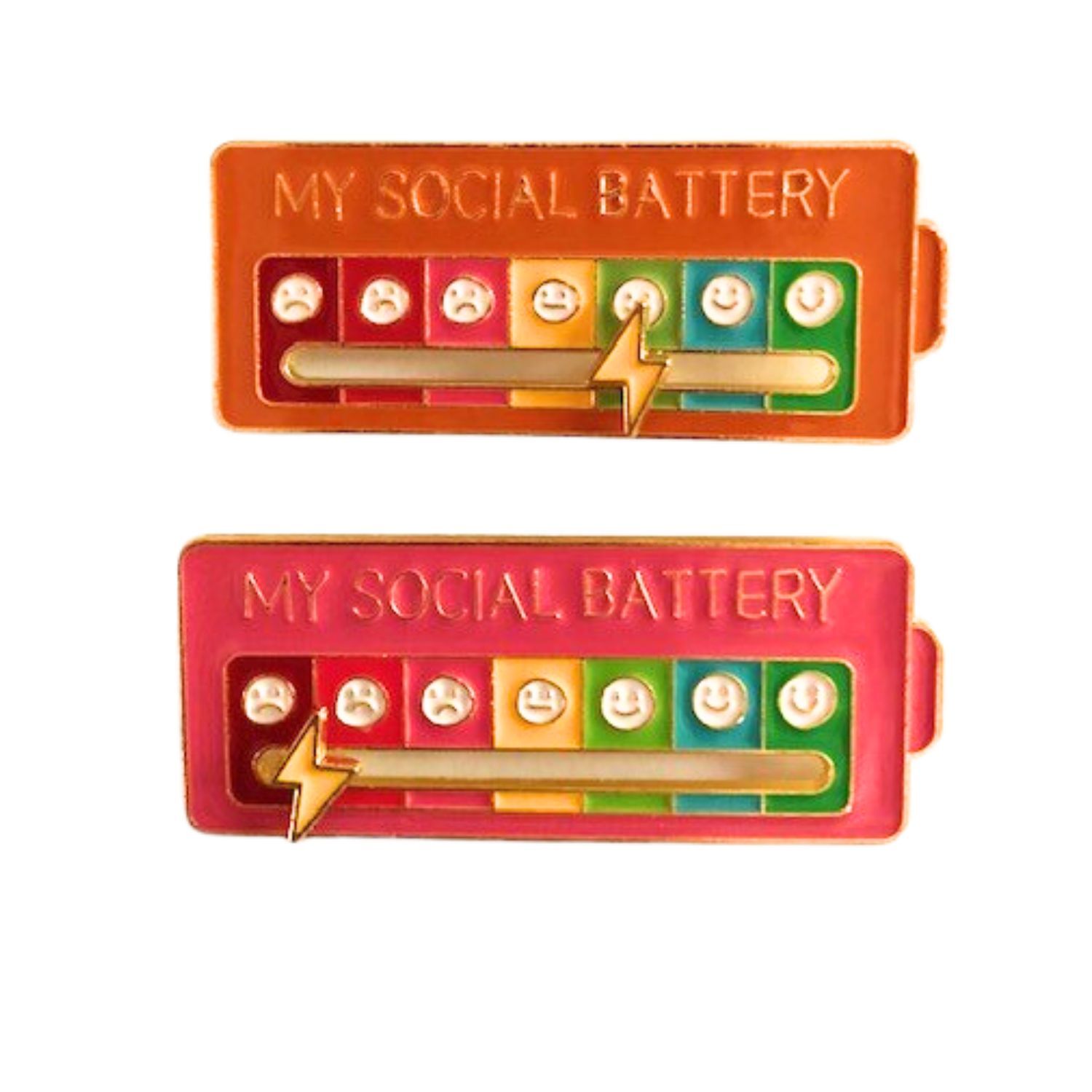 Social Battery Enamel Pin, Social Anxiety Battery Sliding Mood Interactive Pin