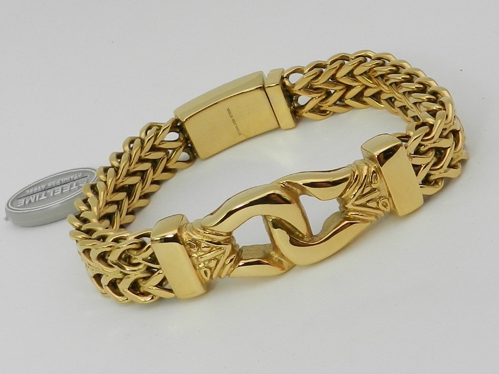 STEELTIME Double Row Wheat Chain Accent Buckle Bracelet