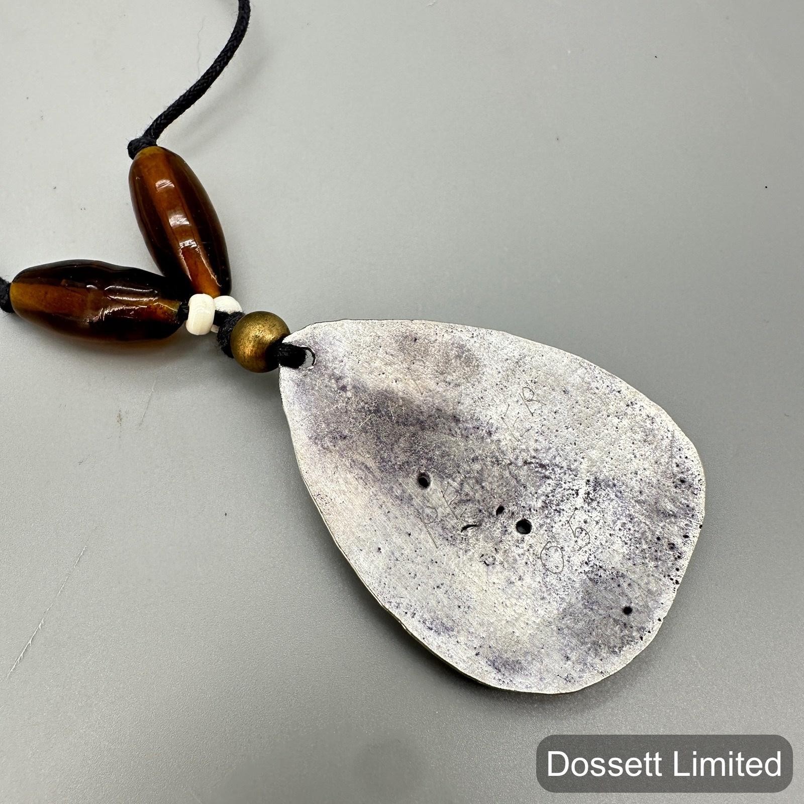 Sea Turtle Pendant Necklace Black Cord Beaded Silver Tone Teardrop Beach Jewelry