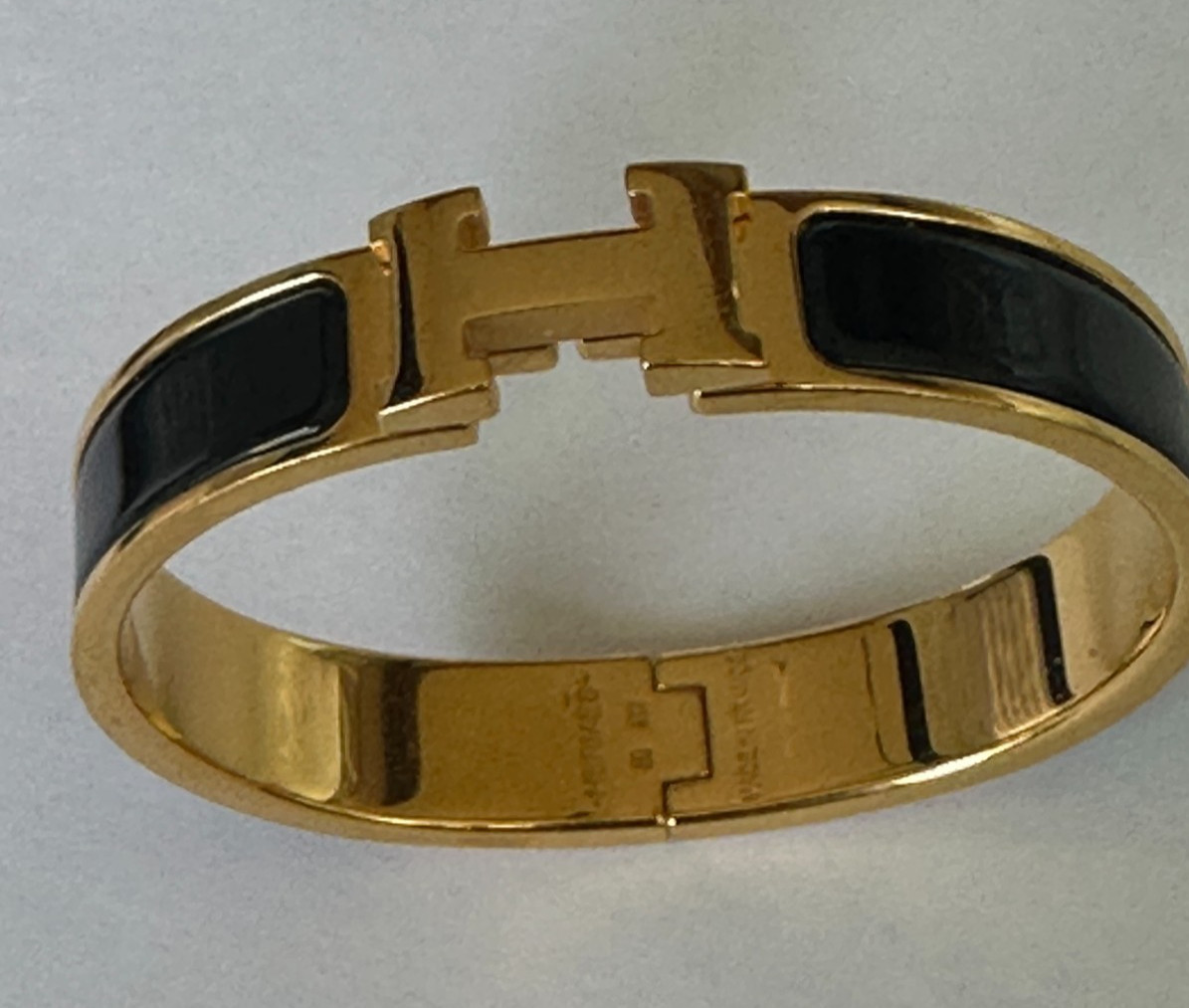 Hermès Clic Clac H PM Black Enamel Gold Plated Bangle Bracelet Made in France