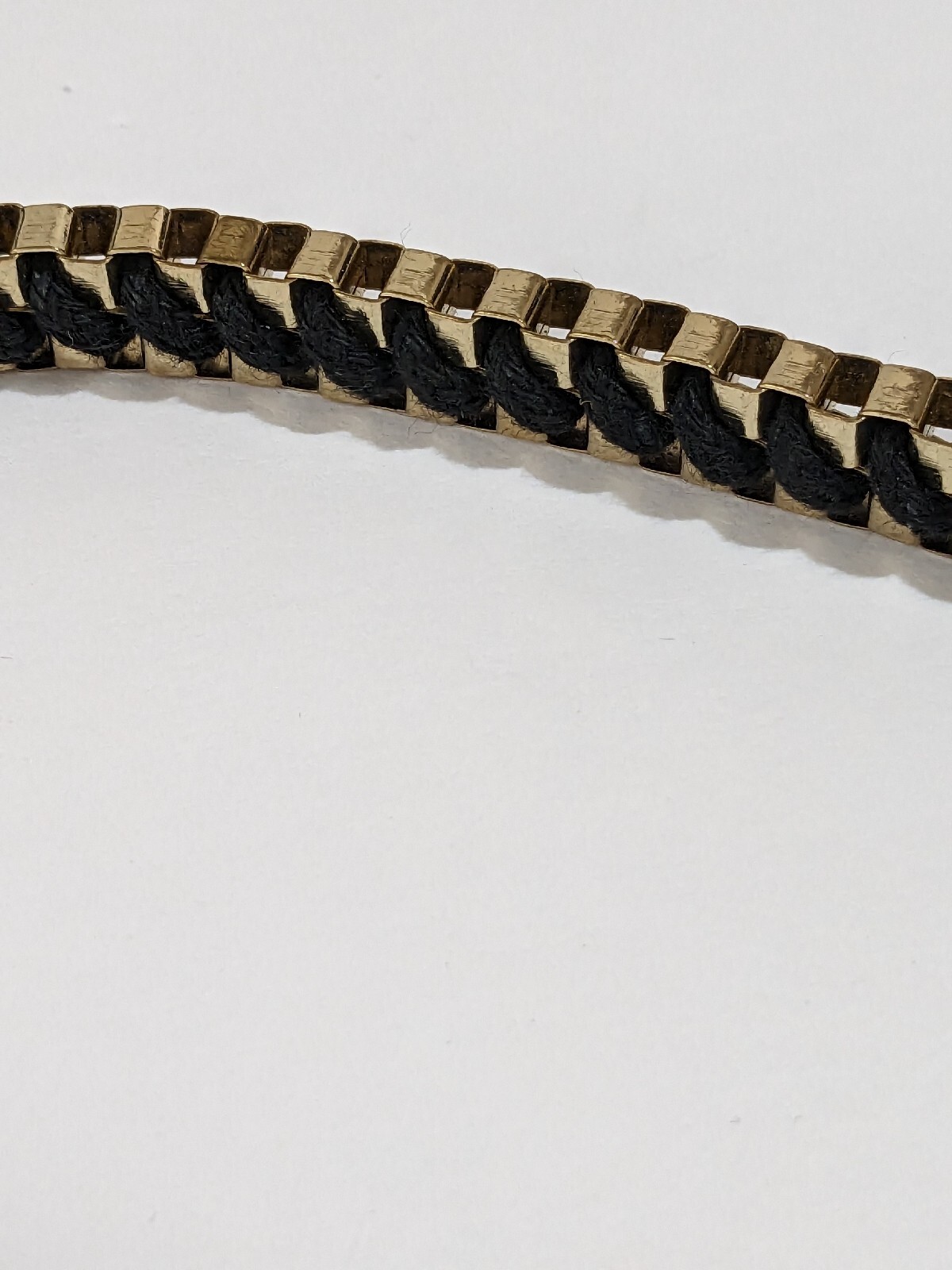 Gold Tone And Black Cord Braided Box Chain Necklace. Vintage. 16 Inch.