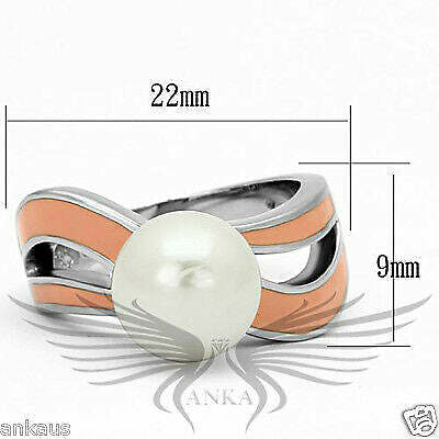Beautiful Synthetic Pearl Epoxy Colored Stainless Steel Fashion Ring Tk810 *