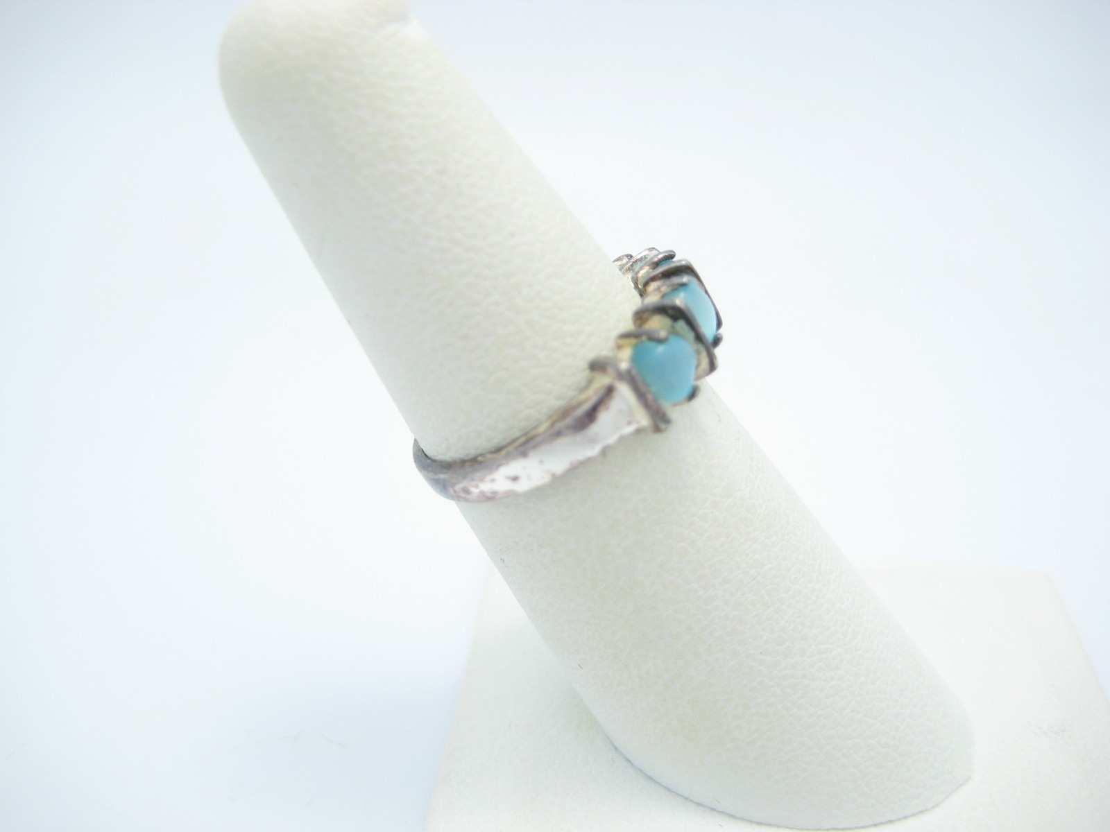 Sterling Silver 5.5mm Round Blue Glass Stone Ring Size 6