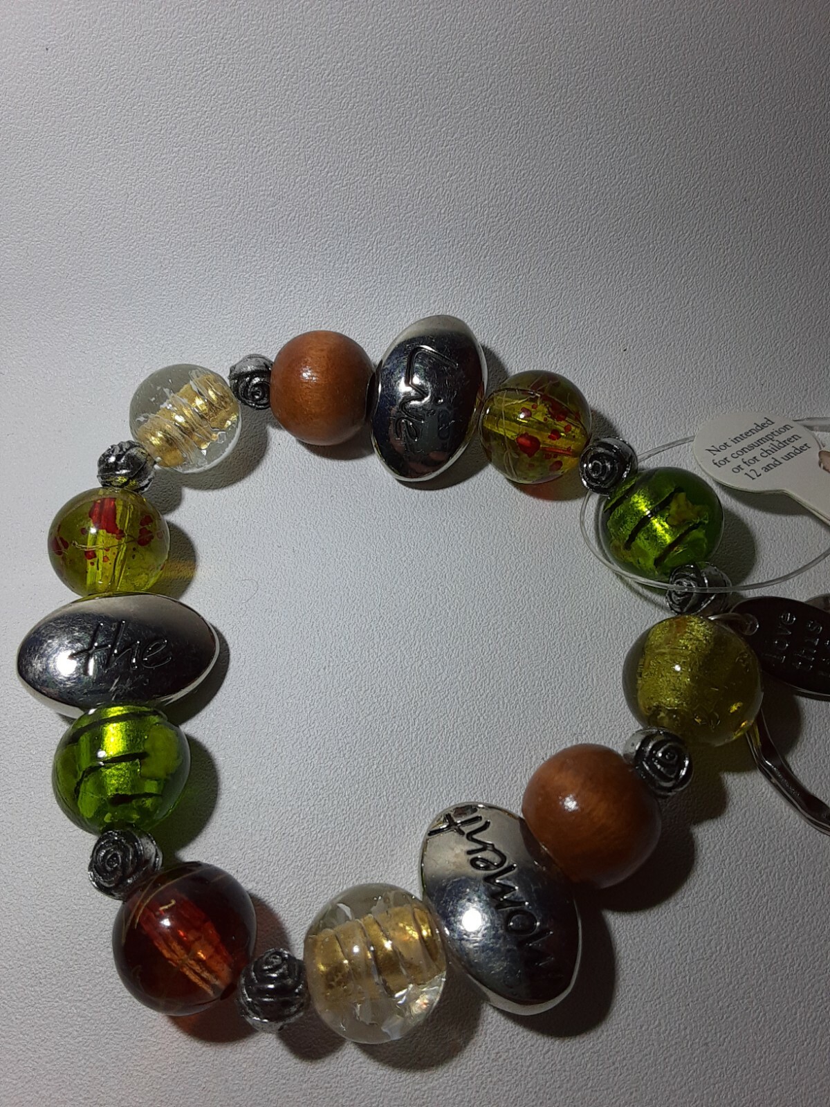 INSPIRATIONAL GLASS BEADED BRACELET NEW Charm ROMAN INC Graduation Earthy Nature