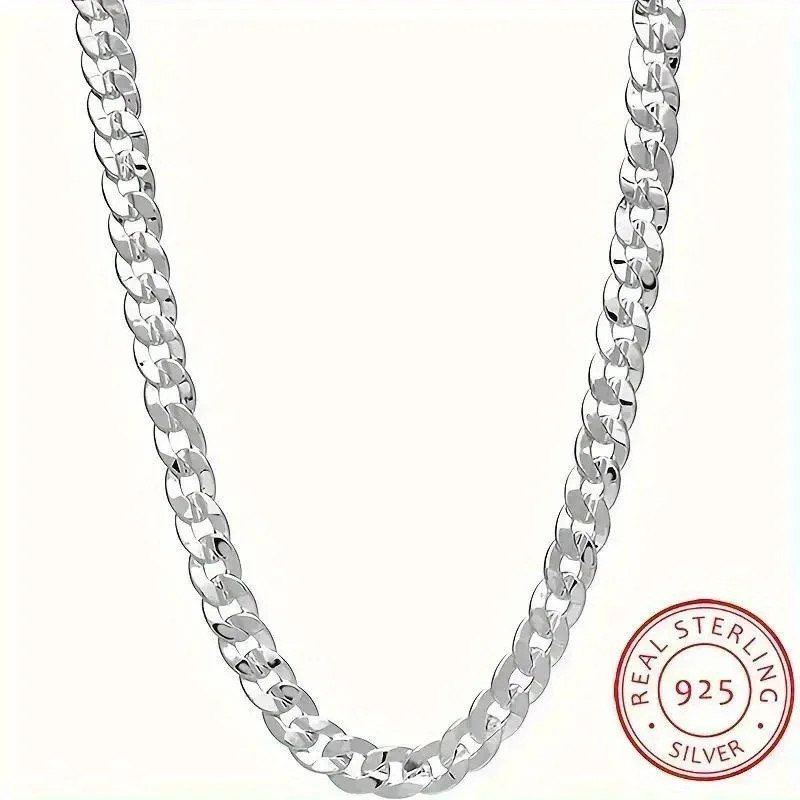 925 Sterling Silver 7Mm Cuban Chain Necklace Noble Charms for Women Men Lady Con