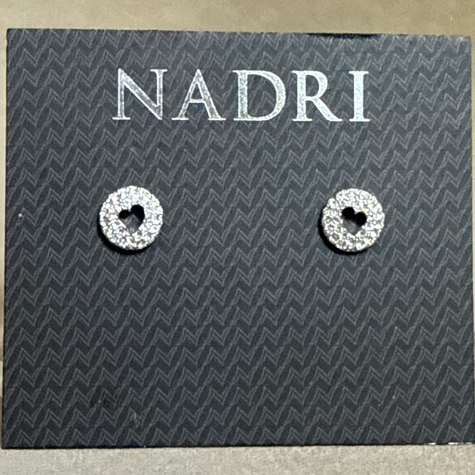 Nadri Round Pave Heart Shape Cut Out Stud Earrings, Dazzling & Elegant 0.25”