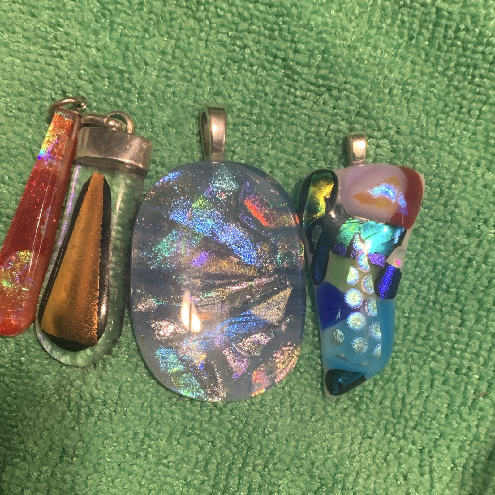 Vintage Artisan Dichroic Fused Art Glass Pendant Lot of 4 Colorful Jewelry