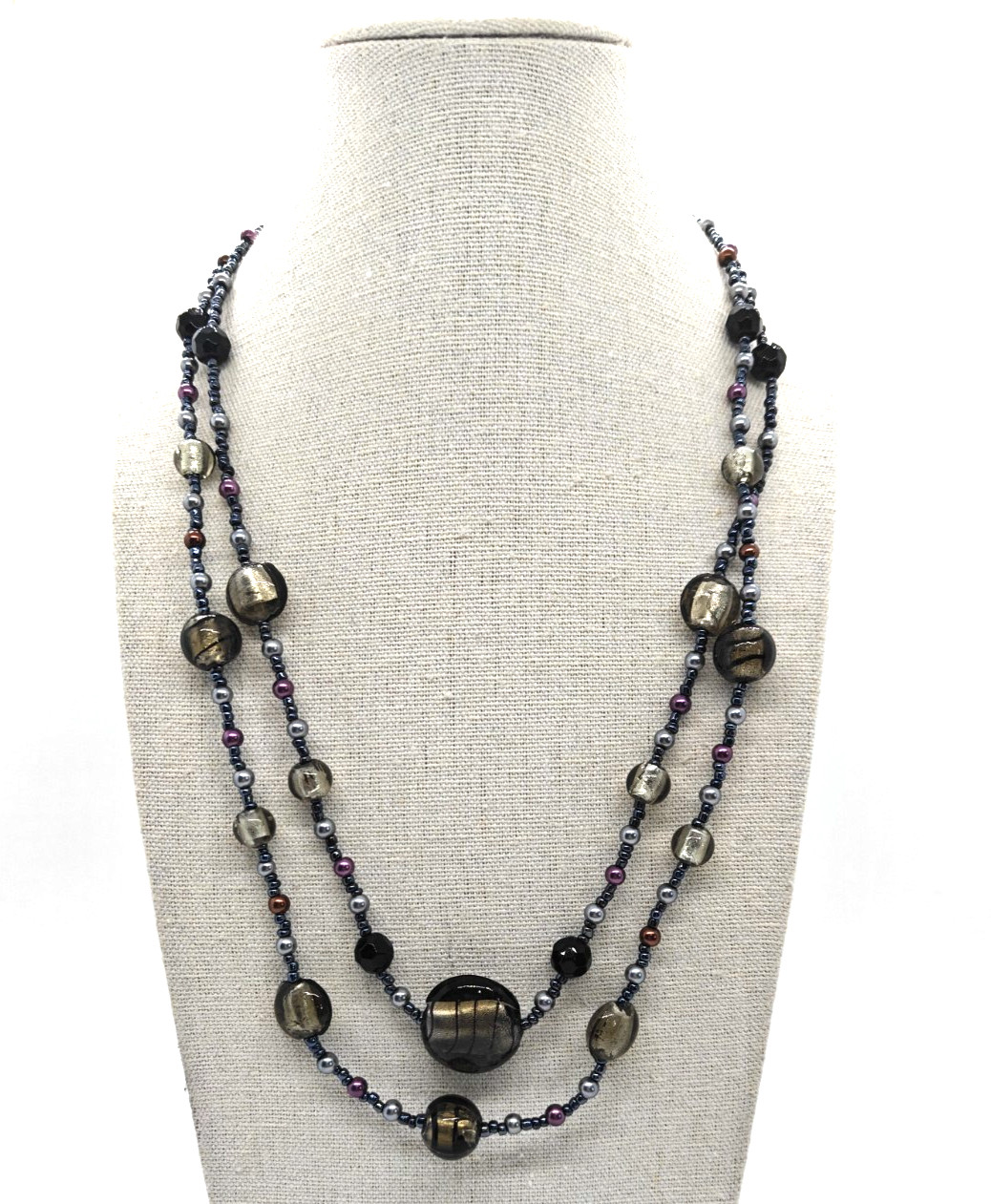 Premier Designs Beaded Necklace Multi Color Glass Beads Swirled Double Strand