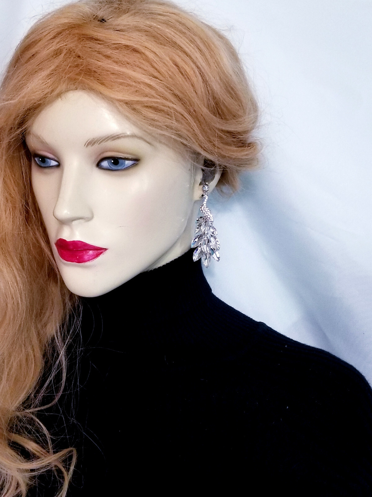 Peacock Drop Earrings Rhinestone Chandelier 2.9 inch Clear