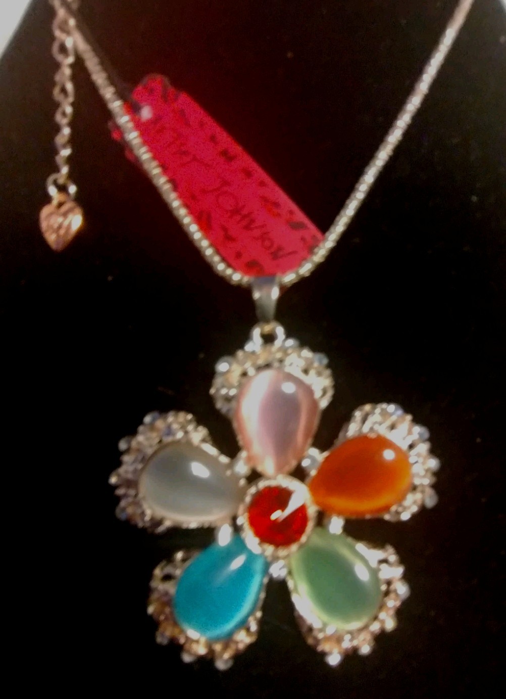 Betsey Johnson Stunning Large Flower Multi Color Gemstone & Rhinestone Necklace