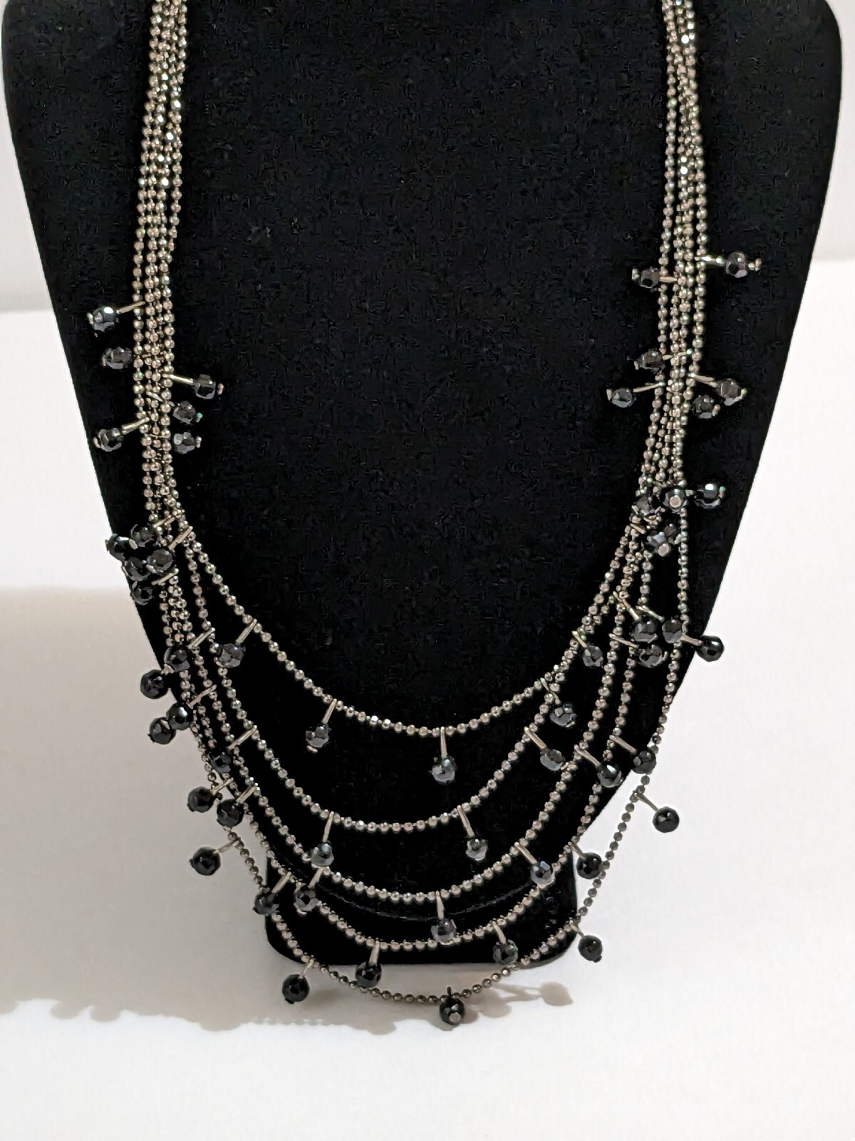 Premier Designs Multi-layered Gun Metal Gray Tone And Black Beaded Necklace.