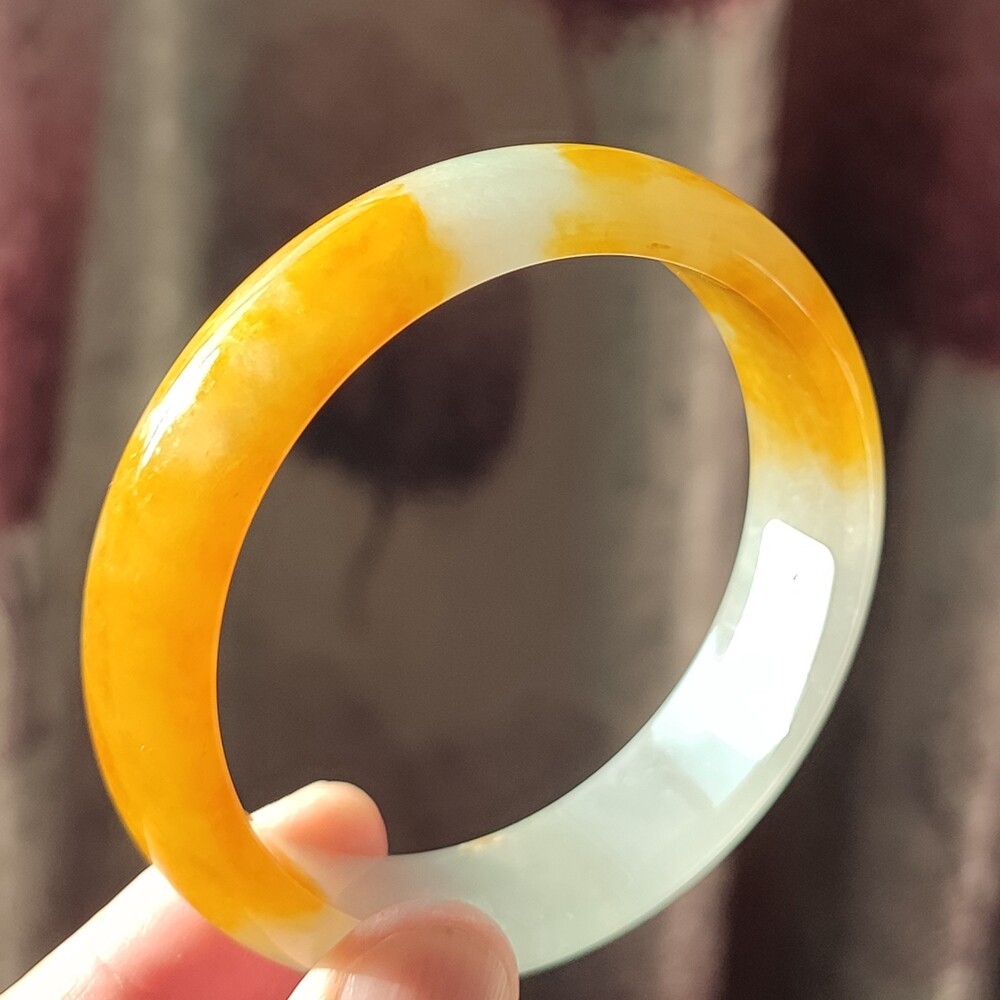 Certified Grade A Yellow 59mm Natural Burma Jade jadeite Bangle Bracelet 4810