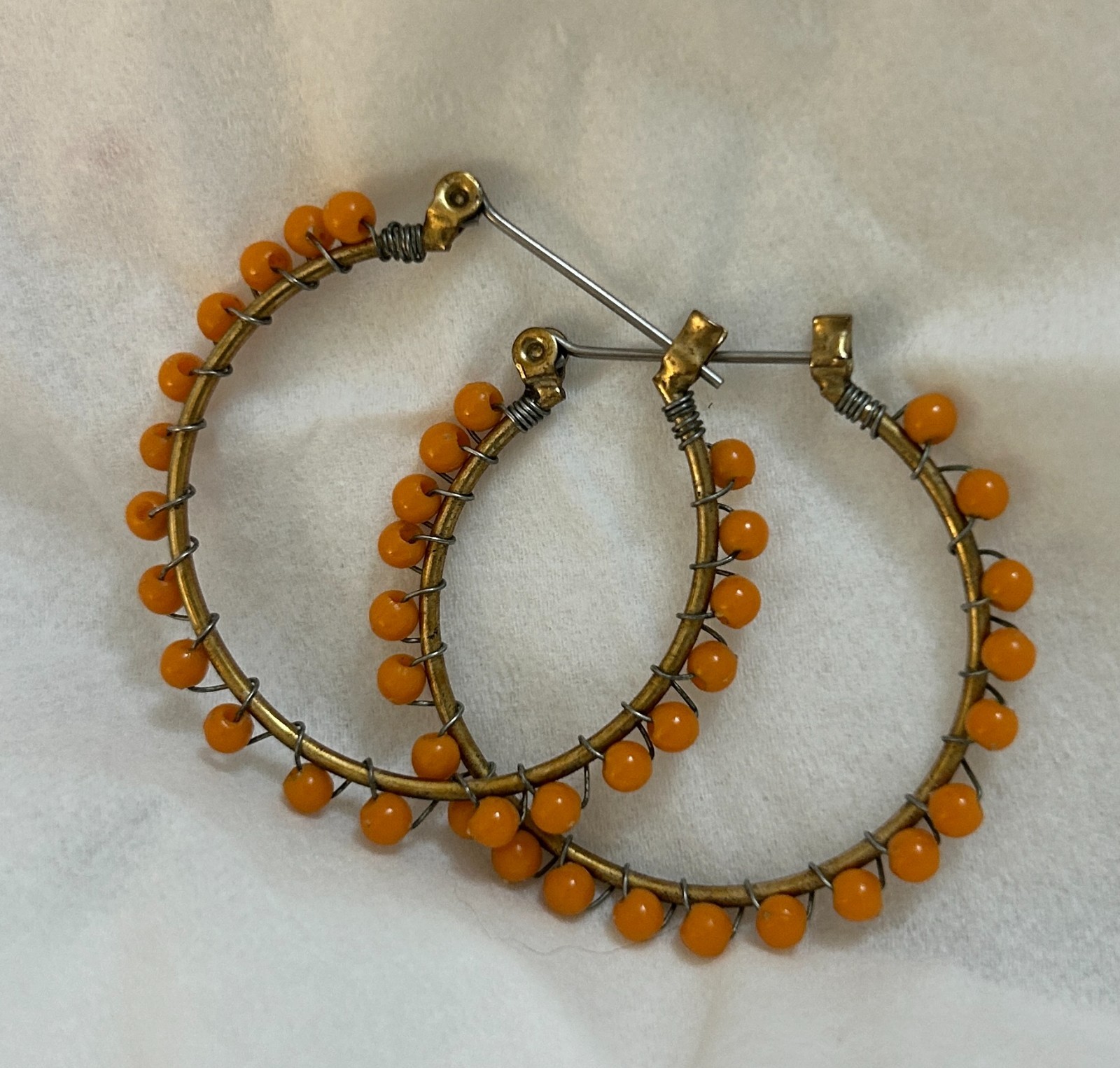 Faux Angel Coral Beaded Earrings, Wrapped Wire Gold Earrings