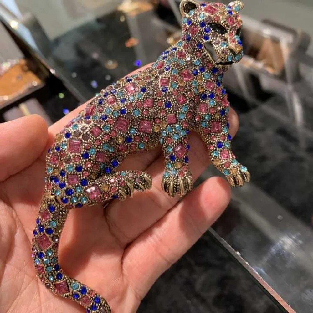 Classic Rhinestone Leopard Brooch For Women Men Animal Crystal Colorful Corsage