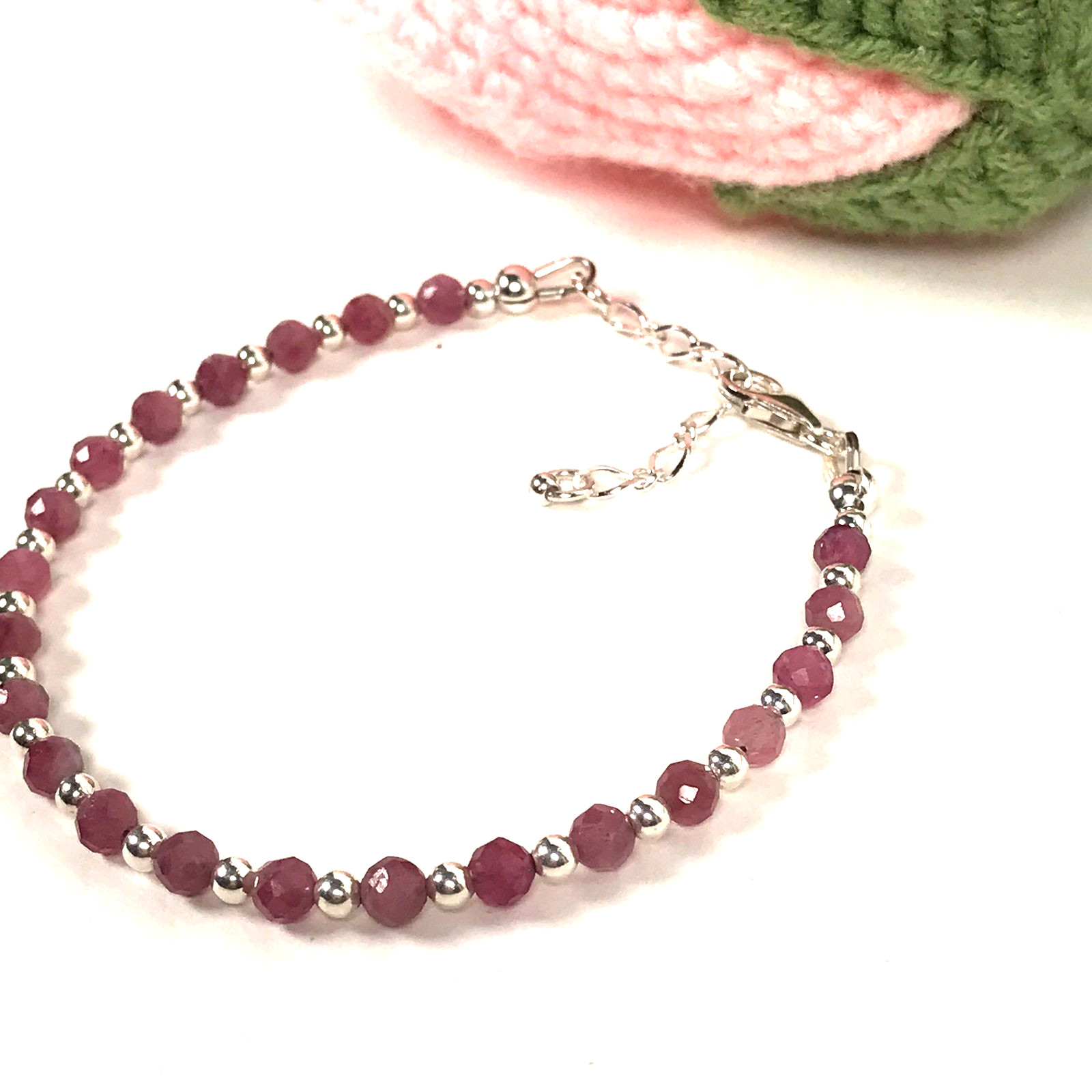 925 Sterling Silver & Pink Tourmaline Gemstone Bead Bracelet-4mm -Sz 7 – 8.5″