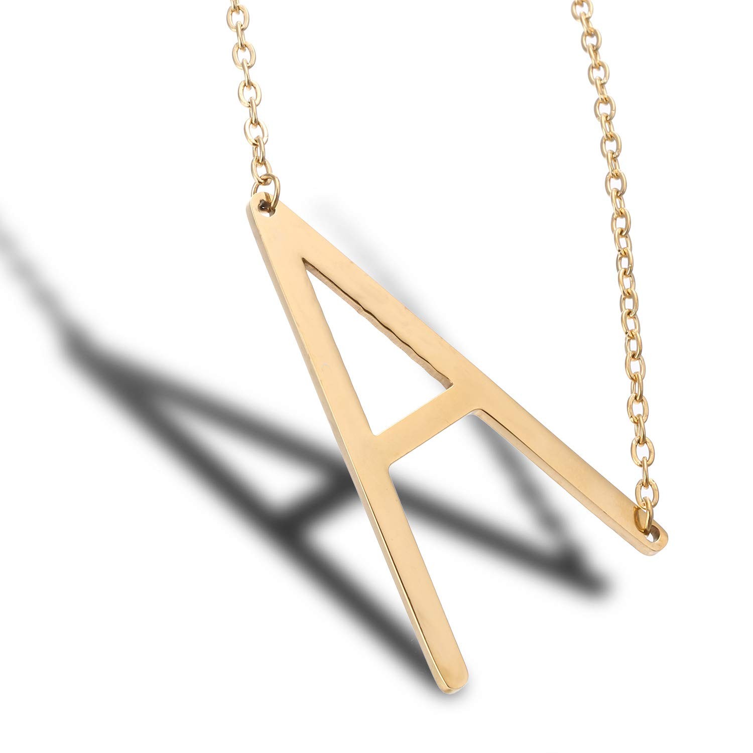 Sideways Initial Necklace 18K Gold Plated Stainless Steel Large Letter Pendant