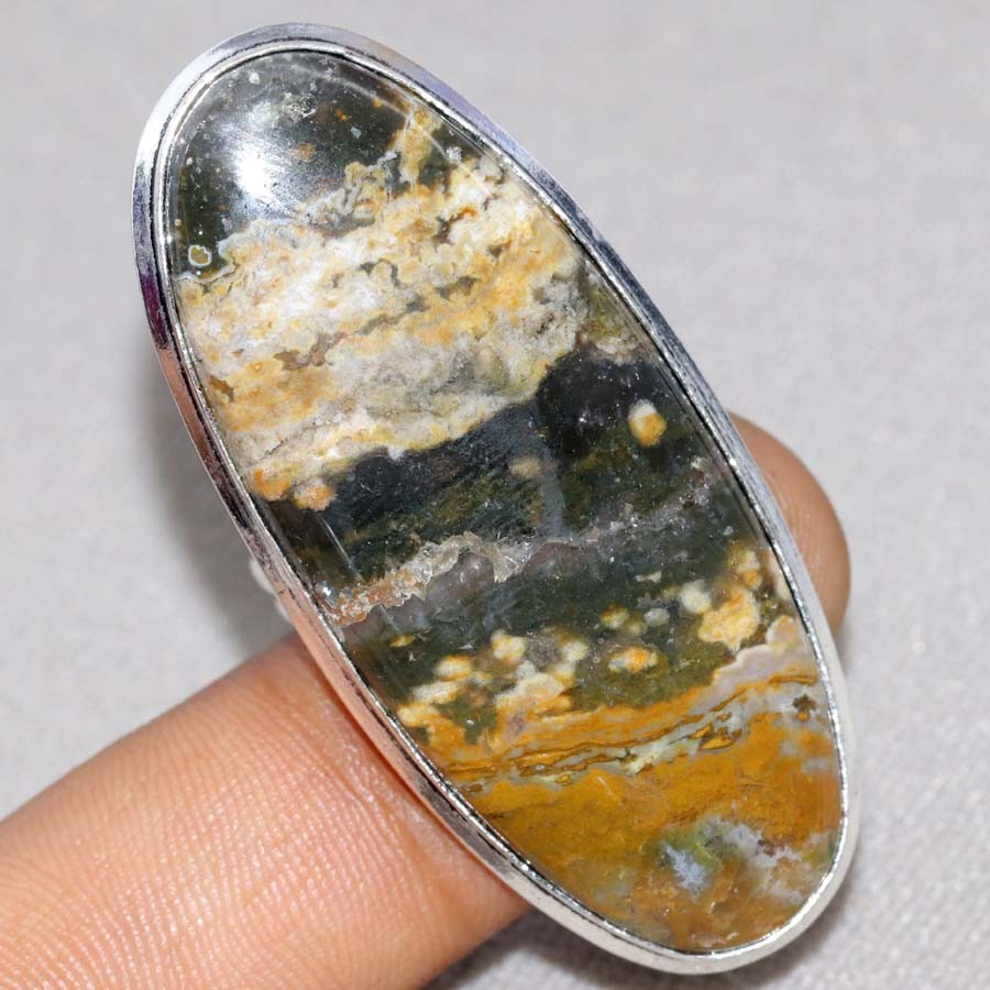 925 Silver Plated Ocean Jasper Ring US 9.25 New Year Jewelry Most Beautiful GW