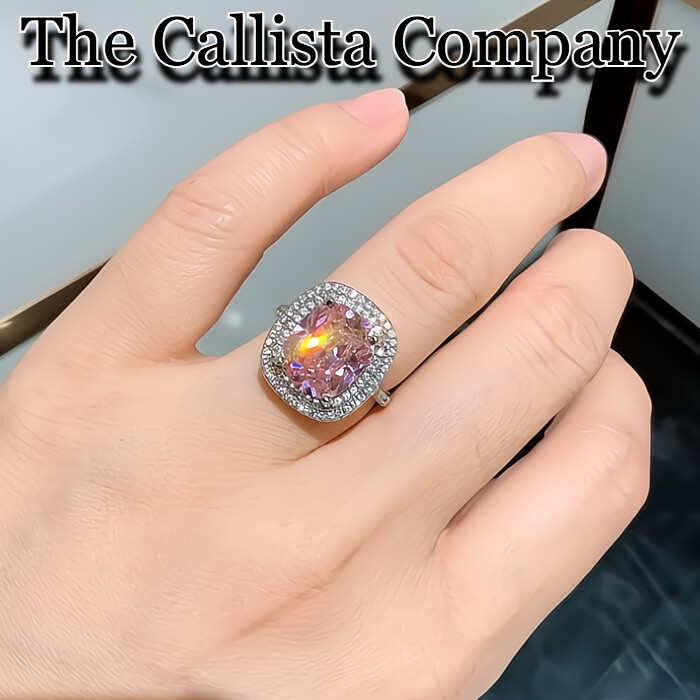 Best Seller LAB-CREATED 3.18 CT RADIANT CUT PINK 3A+ CZ SILVER RING SZ 5,6,7,8