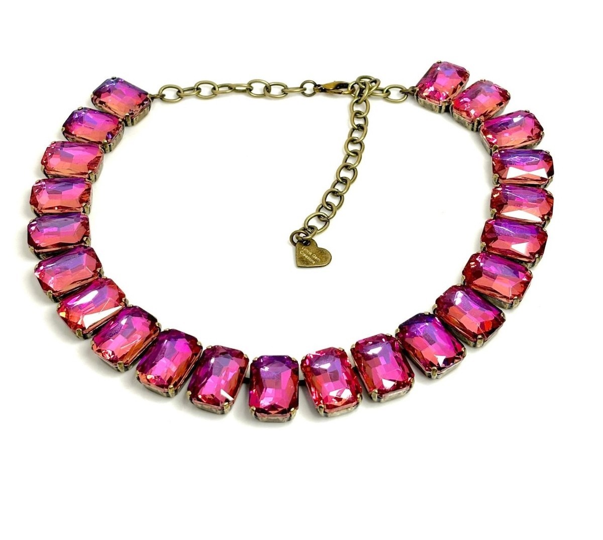 Pink Crystal Necklace Georgian Collet Choker Edwardian Style Rivere Brass