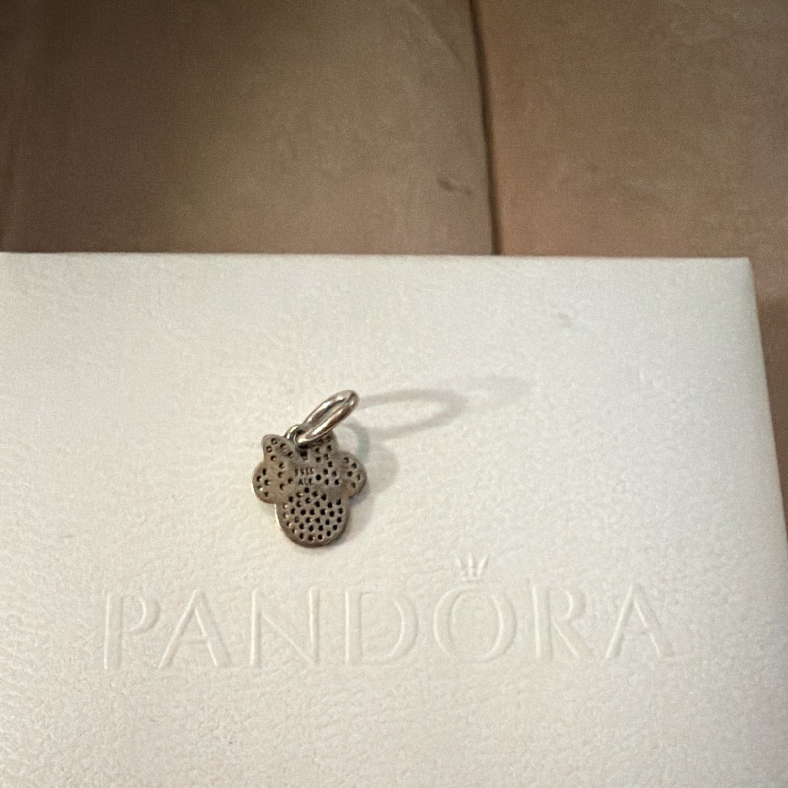 PANDORA Disney Minnie Mouse Dangle Charm, Silver with Clear Crystal Bow