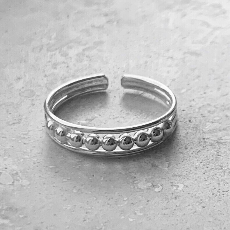Women’s 925 Silver Solid Metal Adjustable Beads Toe Ring