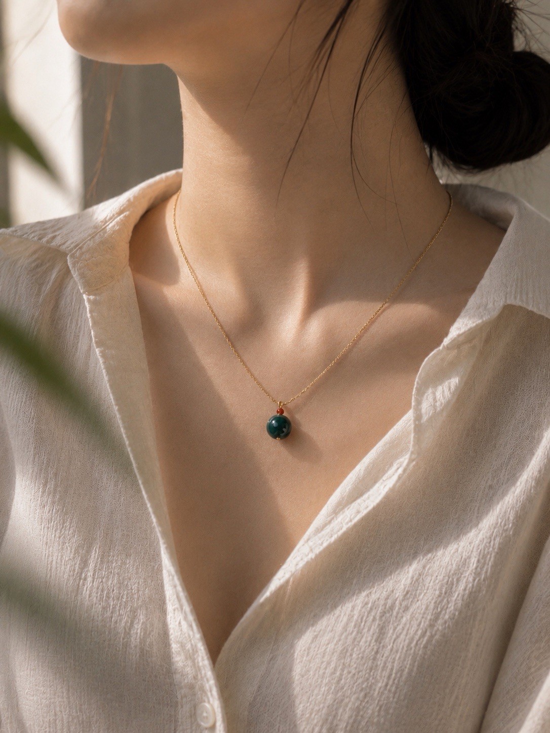 Natural Green Gemstone Necklace Gold Chain