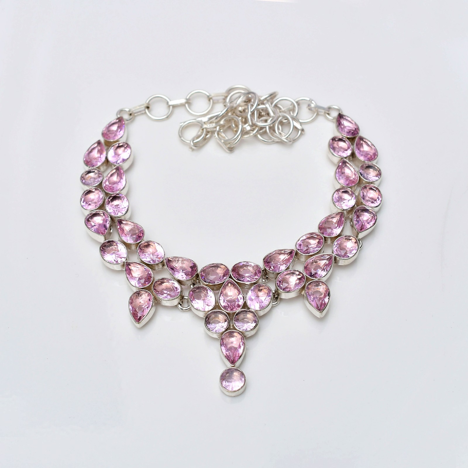 Pink Kunzite Gemstone 925 Sterling Silver Handmade Jewelry Necklace -16-18″