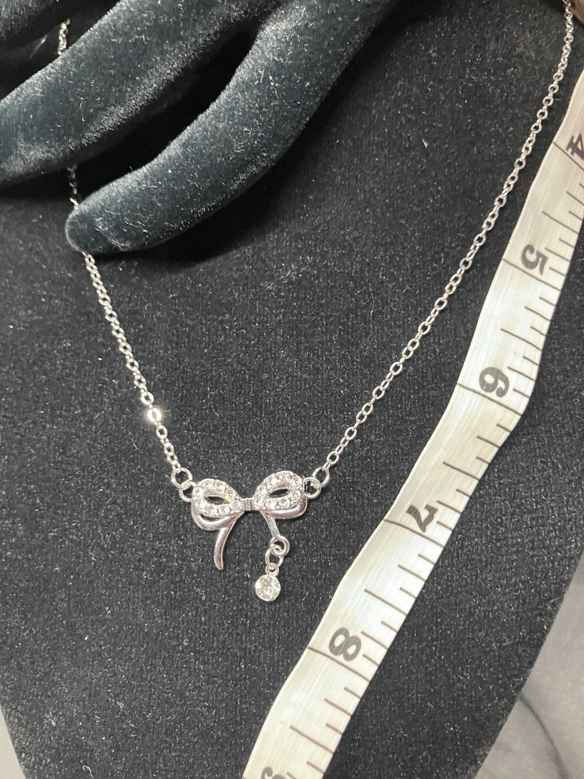 Womens stainless steel cz double bow necklace with infinity cz anklet/bracelet