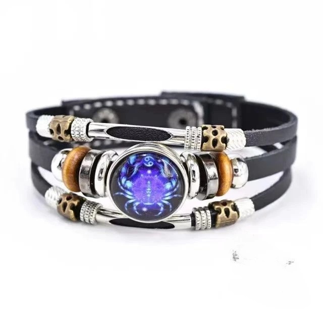 Zodiac Signs Spirit Bracelet, Beaded 12 Constellation Zodiac Leather Bracelet