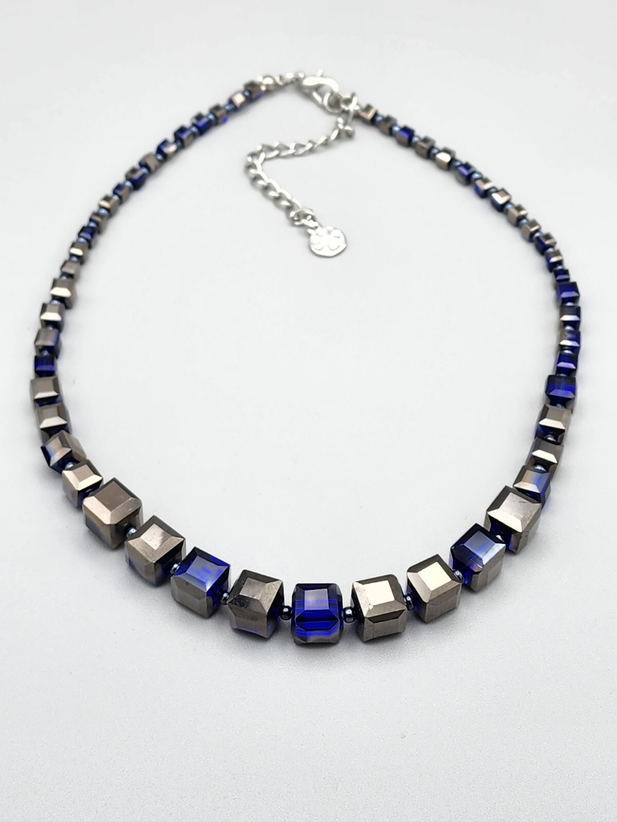 IKITA Paris Designer Cube Faceted Crystal Deep Blue Metallic Finish Beads