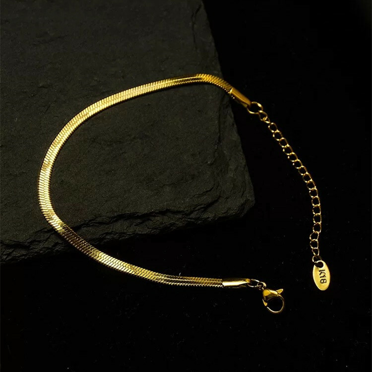 NEW 18K Yellow Gold Plated 3MM Flat Curb Chain Solid Link Bracelet Mens & Womens