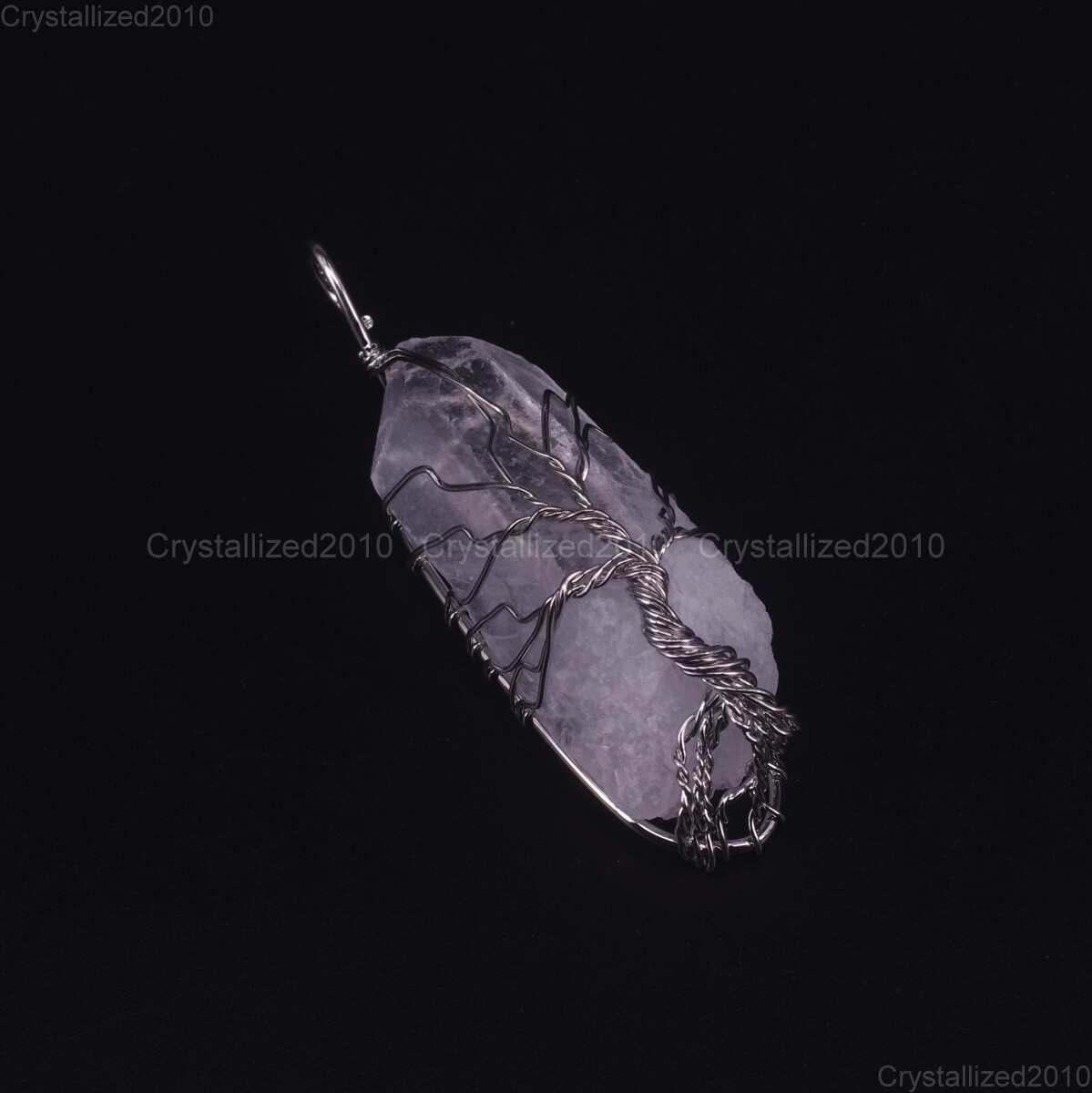 Natural Gemstone Quartz Crystal Rock Stick Handmade Wire Wrap Life Tree Pendant