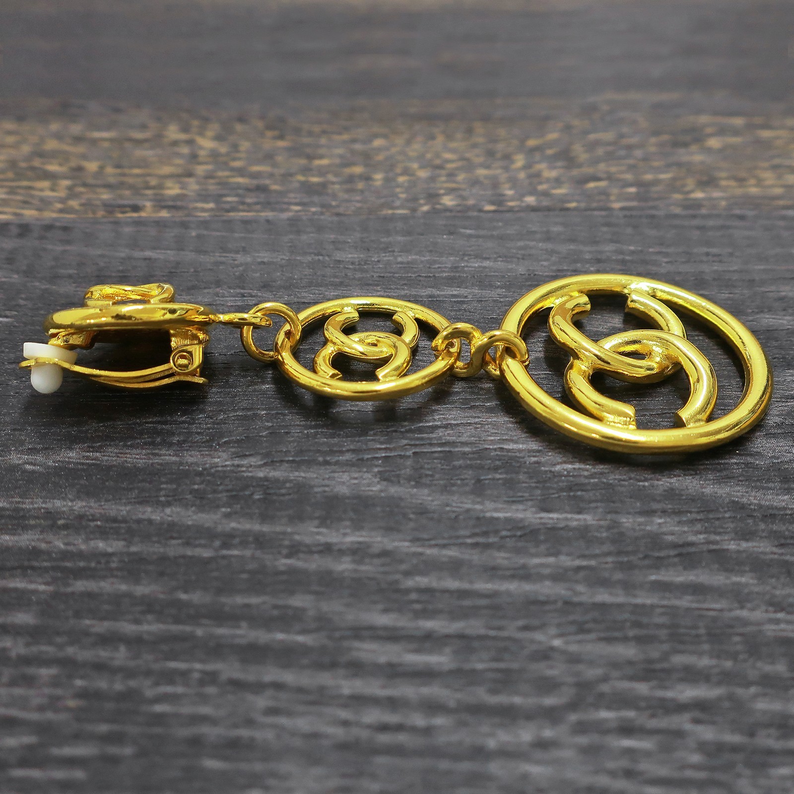 CHANEL Gold Plated CC Logos Round Swing Vintage Clip Earrings #1256c Rise-on