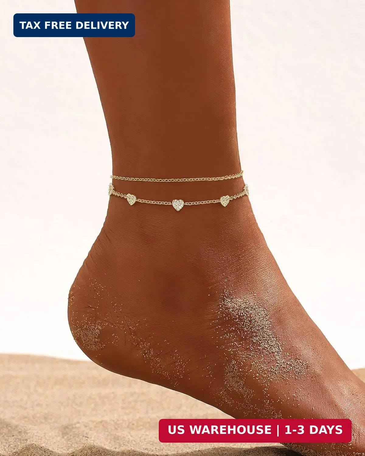 Anklets for Women Waterproof 14K Gold Plated Cz Beach Ankle Bracelets Dainty Sum