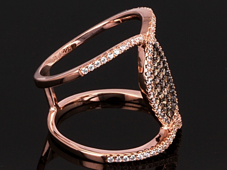 Brown And White Cubic Zirconia 18k Rose Gold Over Silver Ring 1.09ctw SZ 8 NEW