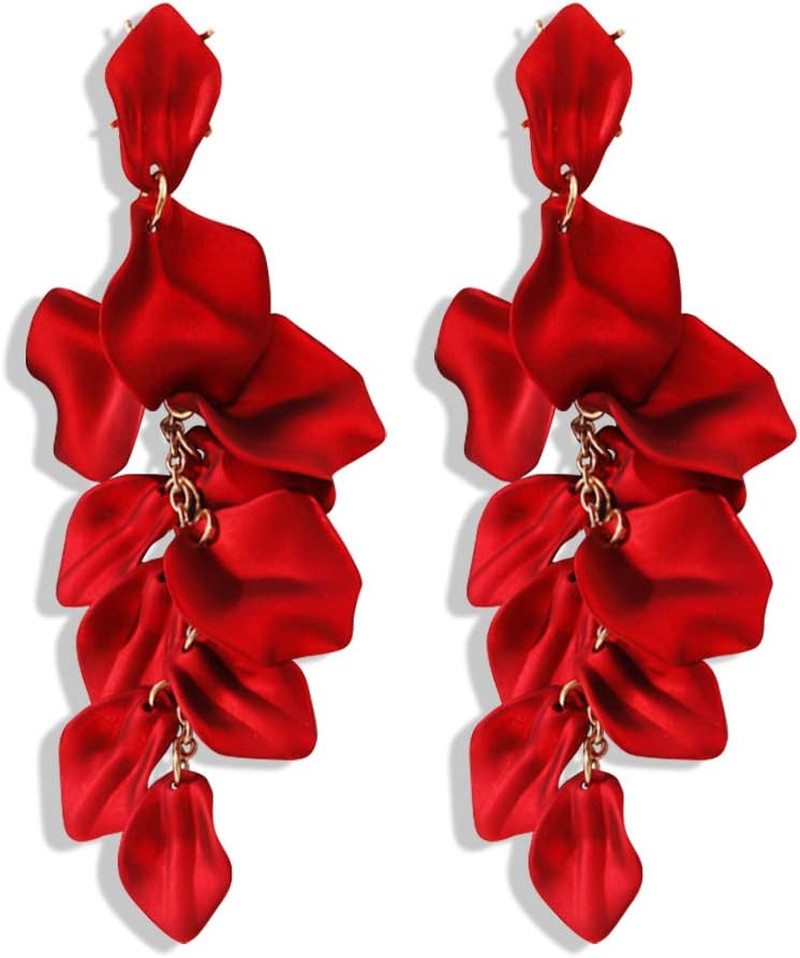 Long Acrylic Rose Petal Earrings Dangle Exaggerated Flower Drop Earrings Stateme