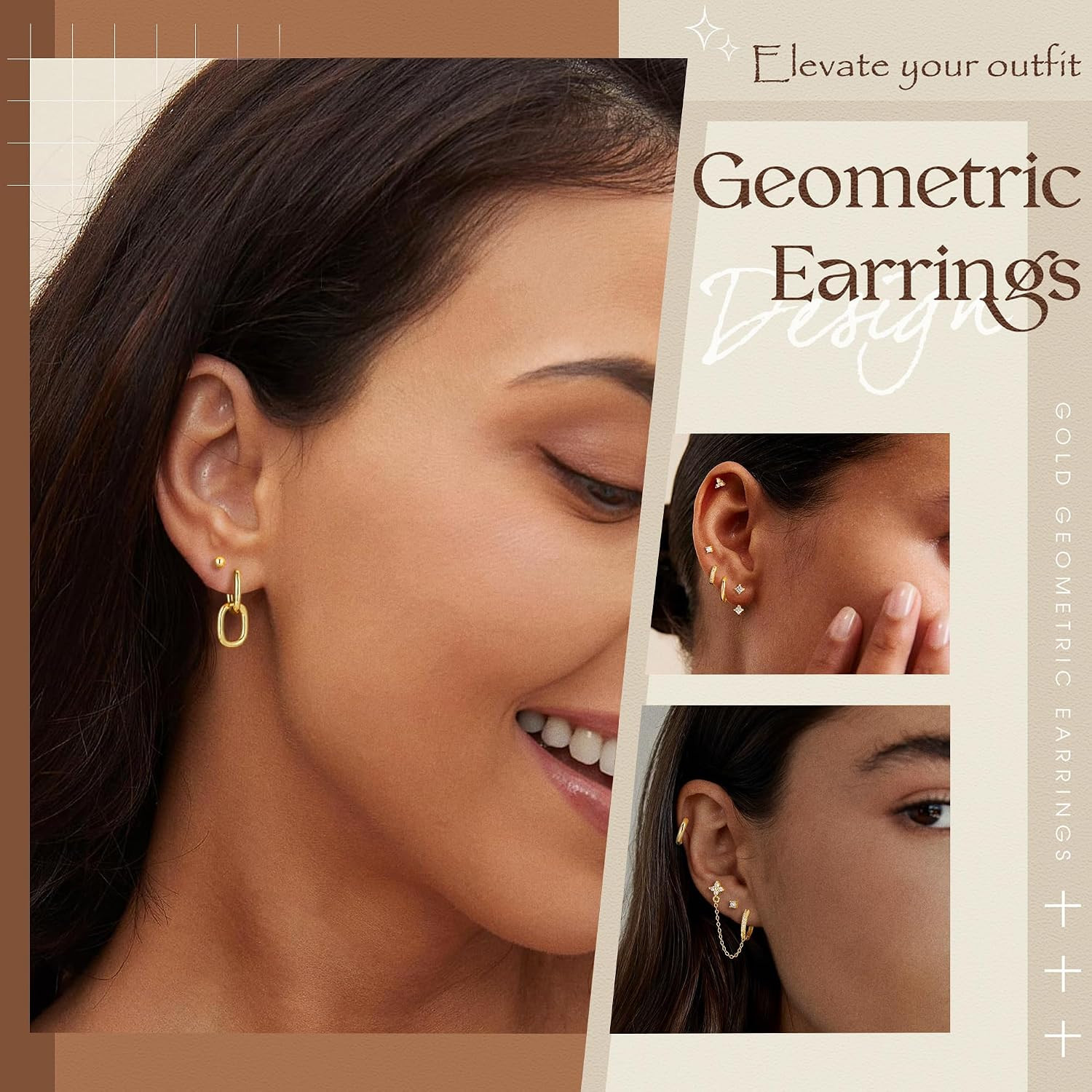 13 Pairs Gold Hoop Earrings for Women, Hypoallergenic 14K Gold Plated Hoop Stud
