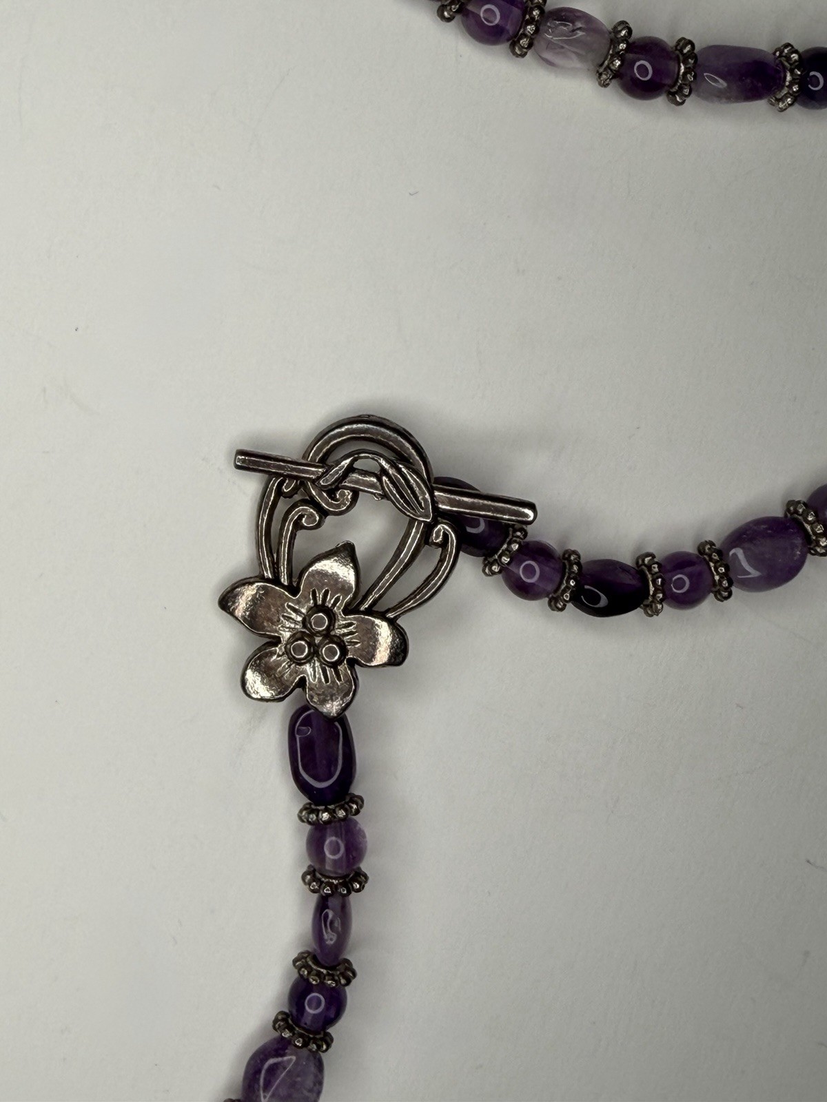 Artisan Purple Gemstone Beaded Necklace Large Stone Pendant Wire Wrapped Set