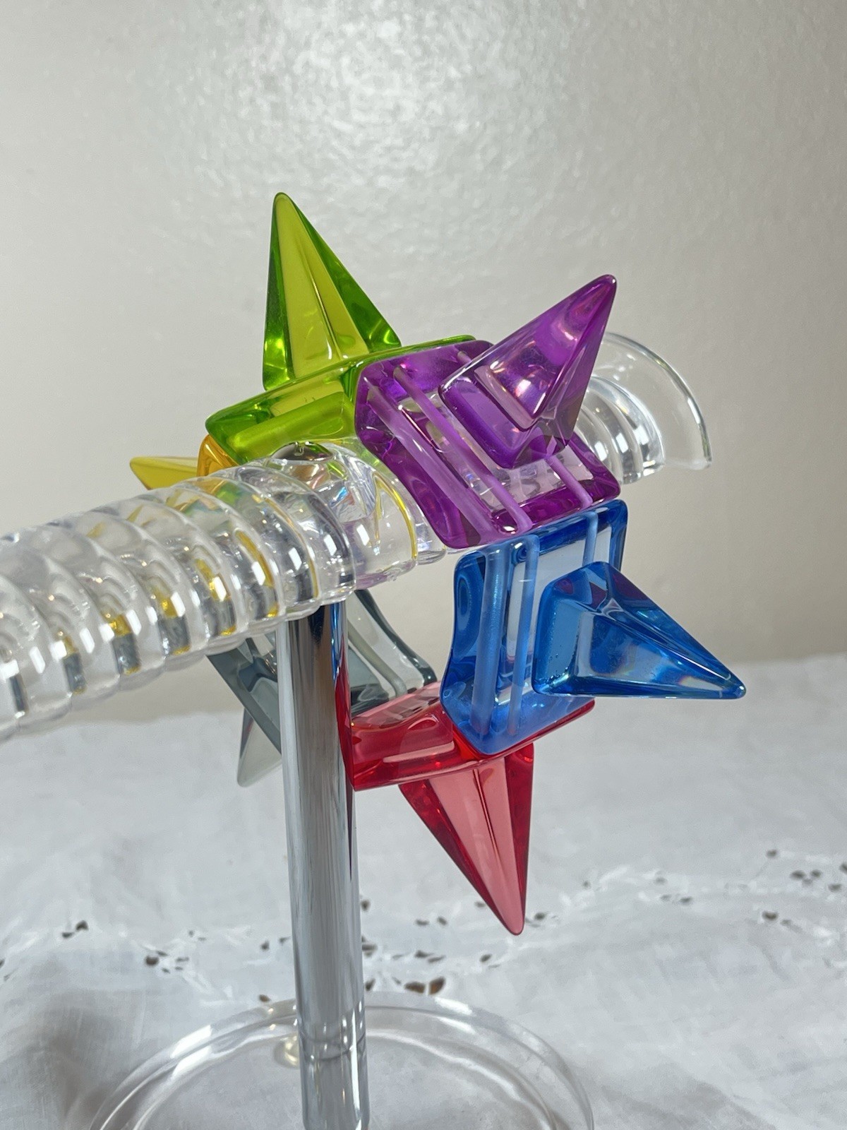 SOBRAL LAGERFELD Signed Rainbow Transparent Spike Cone HUGE Lucite Bracelet