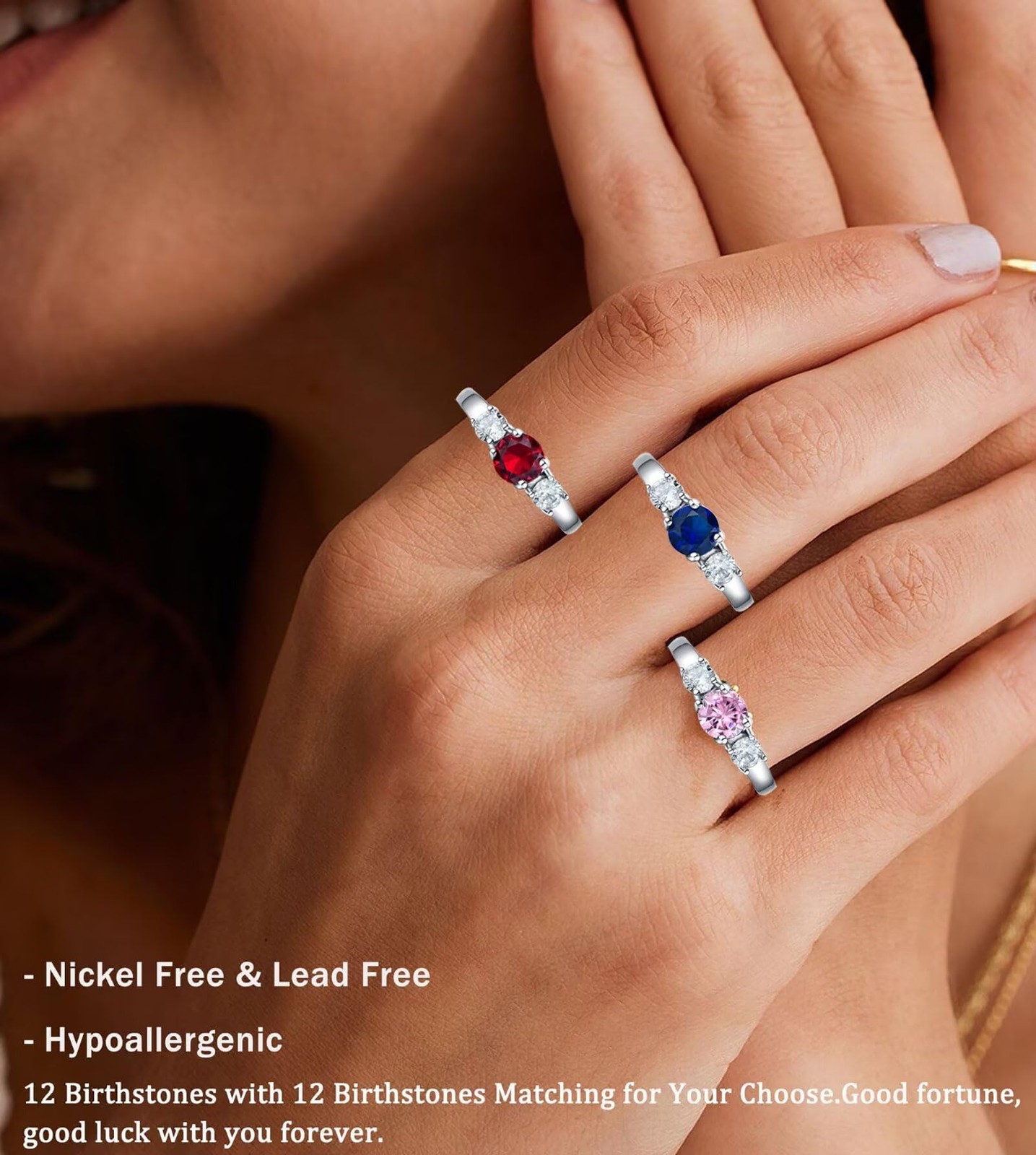Kids Rings for Teen Girls Birthstone Rings Size 1 2 3 4 Birthday Gifts Stainl…
